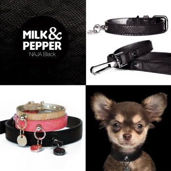 SALE MILK & PEPPER Dog leash NAJA black crocodile look Cheap