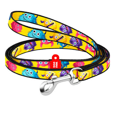 WAUDOG Nylon dog collar with QR passport,  Furry monsters  design, plastic fastex Cheap