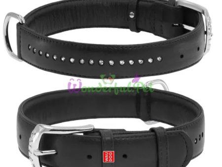 Leather collar WAUDOG Glamor with QR passport, with rhinestones, width 20mm, length 30-39cm Hot on Sale