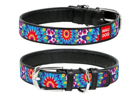 Copy of Collar WauDog Design Flowers leather collar black For Cheap