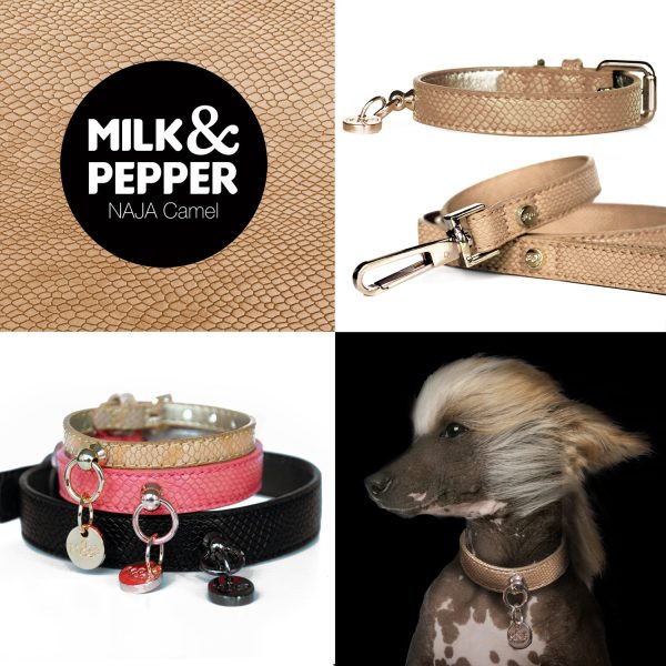 SALE MILK & PEPPER Dog leash NAJA black crocodile look Cheap