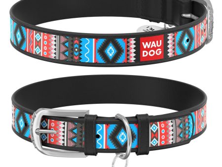 WAUDOG Design genuine leather dog collar with QR passport,  Ethno black For Discount