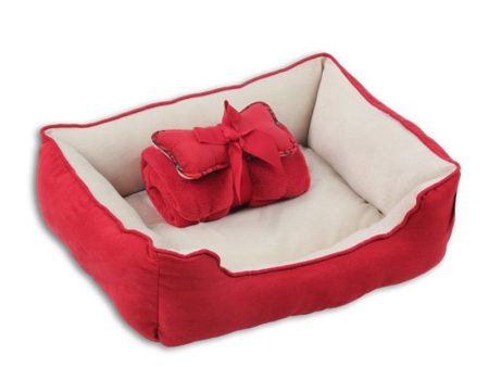 Pawise Pet Bed w Blanket & Bone Red Blue Coffee 56x43x18cm on Sale