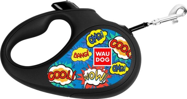 Collar WAUDOG R-leash for dogs, pattern  WOW , L, up to 50 kg, 5 m, reflective tape For Cheap