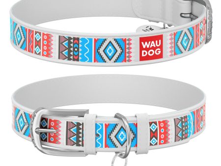 WAUDOG Design genuine leather dog collar with QR passport,  Ethno white Cheap