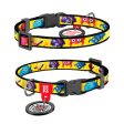 WAUDOG Nylon dog collar with QR passport,  Furry monsters  design, plastic fastex Cheap